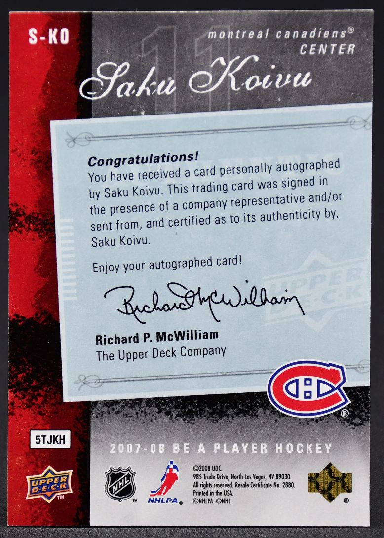 2007-08 UD Be A Player Saku Koivu S-KO Auto