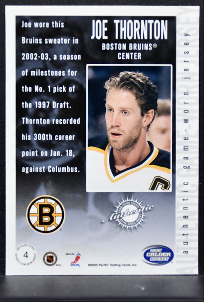 2003-04 Pacific Calder Jersey Joe Thornton 4 Boston Bruins Jersey 4305