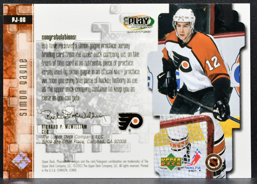 2001-02 UD Play Makers Limited Player's Club Practice Simon Gagne Jersey 6562