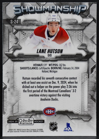 2024-25 O-Pee-Chee Platinum Showmanship Lane Hutson S-24 Canadiens RC 7129
