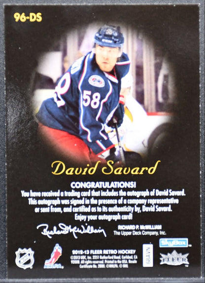 2012-13 Fleer Retro 1996-97 Skybox Autographics David Savard Jackets Auto 0802