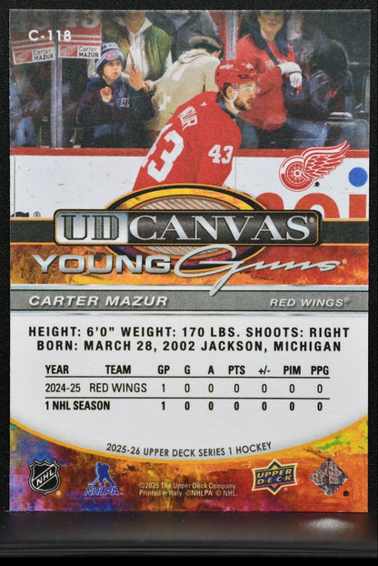 2025-26 Upper Deck UD Canvas Young Guns Carter Mazur Detroit Red Wings RC 3994
