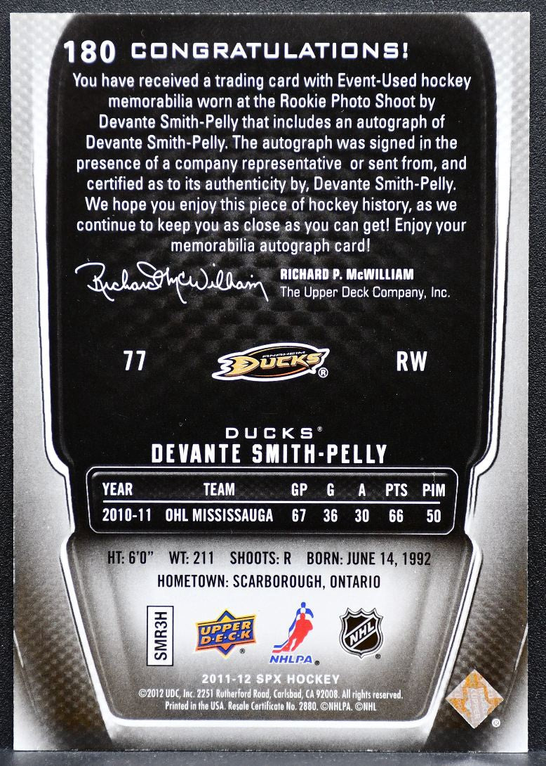 2011-12 SPx Rookie Jersey Auto Devante Smith-Pelly RC Auto 075/799 9343