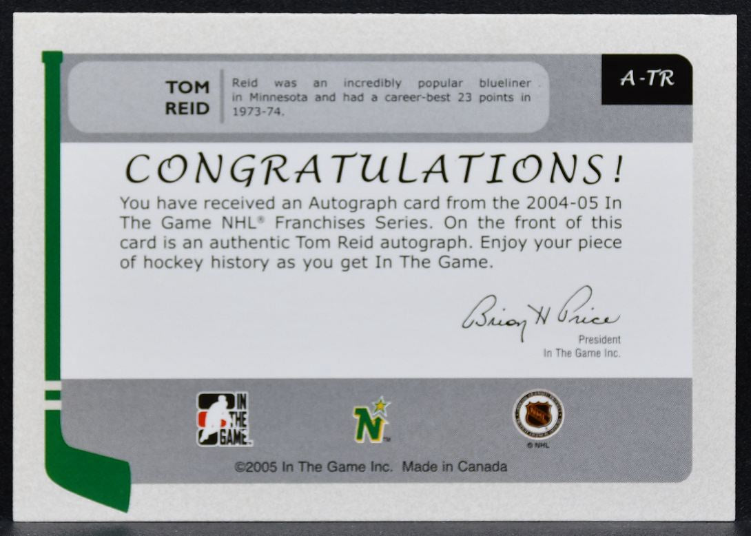 2004-05 ITG NHL Franchises Series Reid A-TR Minnesota North Stars Auto 0782