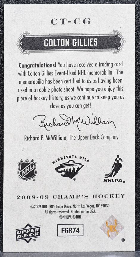 2008-09 Upper Deck Champ's Mini Threads Colton Gillies Jersey 6618