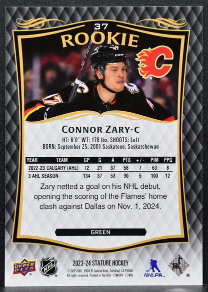 2023-24 Upper Deck Stature Rookie Green Connor Zary 37 Calgary Flames RC 043/375 9294