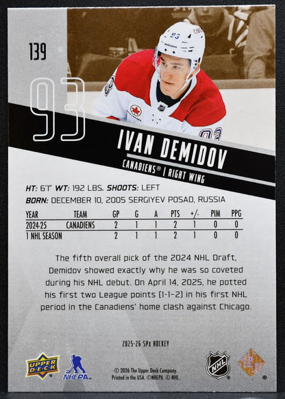 2025-26 SPx Rookies Bronze Ivan Demidov 139 Montreal Canadiens RC 0122