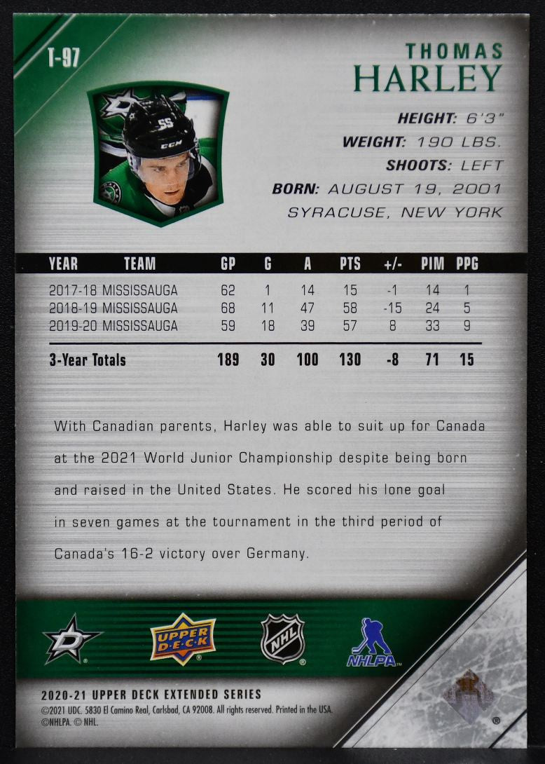 2020-21 Upper Deck 2005-06 Tribute Young Guns Thomas Harley T-97 Dallas Stars RC 5555