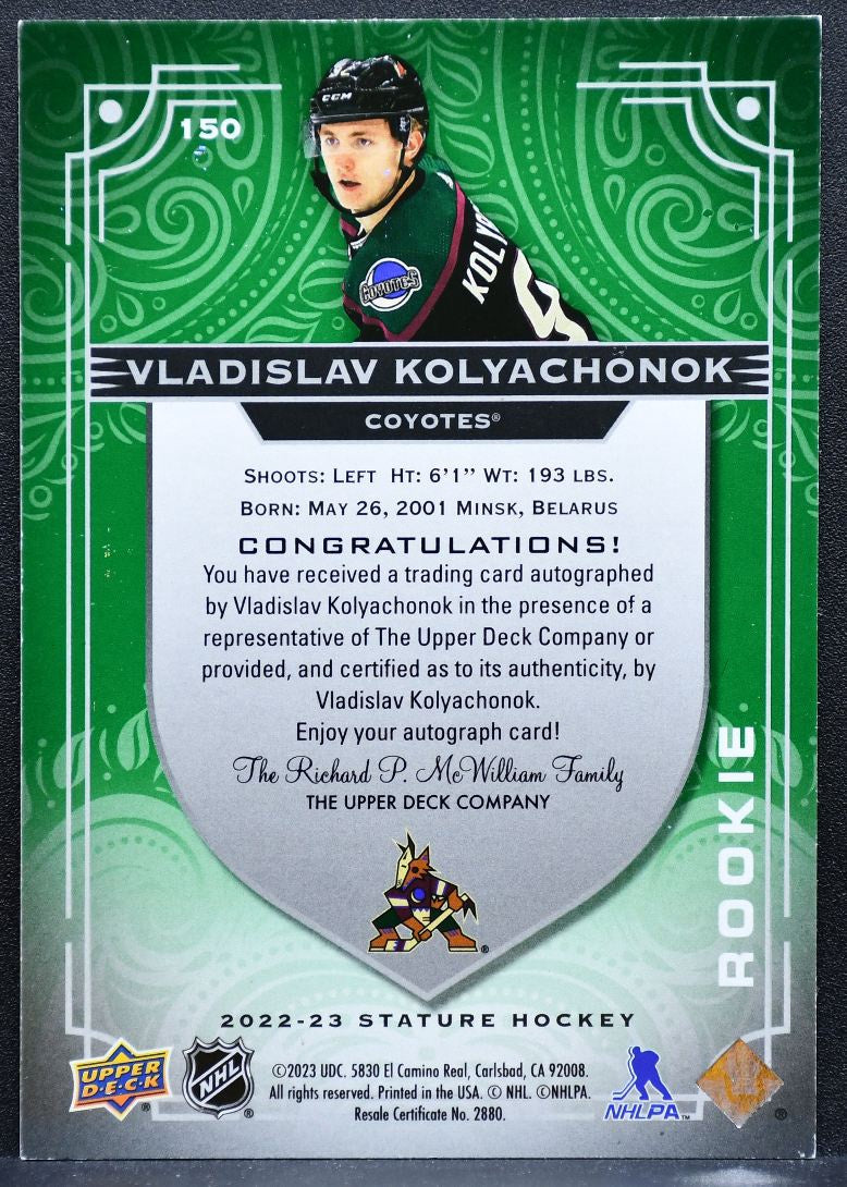 2022-23 UD Stature Rookie Autographs Green Kolyachonok RC Auto 62/65 9008