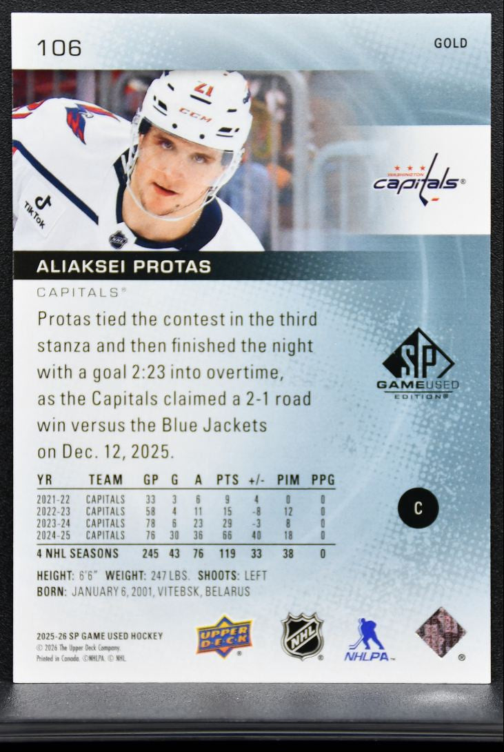 2025-26 SP Game Used Gold Aliaksei Protas 106 Washington Capitals 148/149 9553
