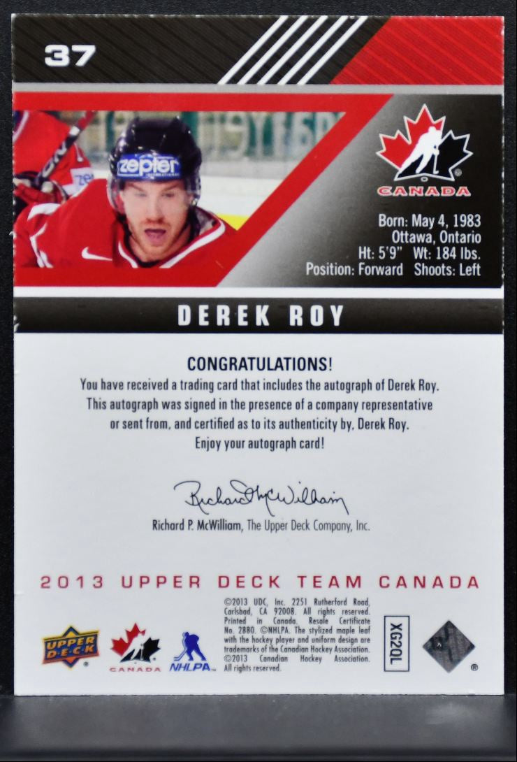 2013-14 Upper Deck Team Canada Gold Signatures Derek Roy 37 Canada Auto 0840