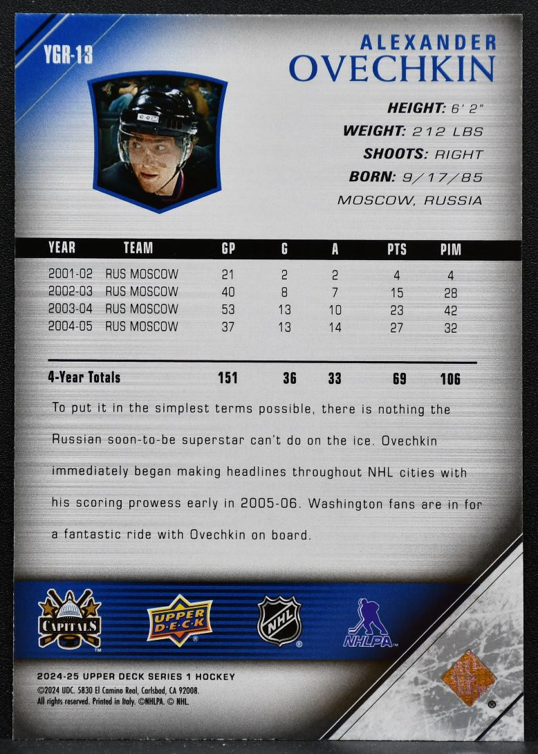 2024-25 UD Series 1 Young Guns Renewed Alex Ovechkin YGR-13 Capitals 1792