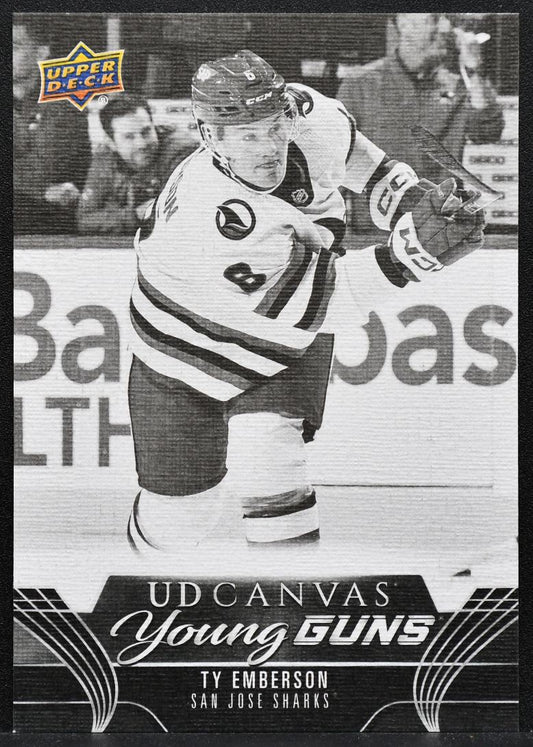 2023-24 UD Extended Series UD Canvas Young Guns Black Ty Emberson Sharks 5715