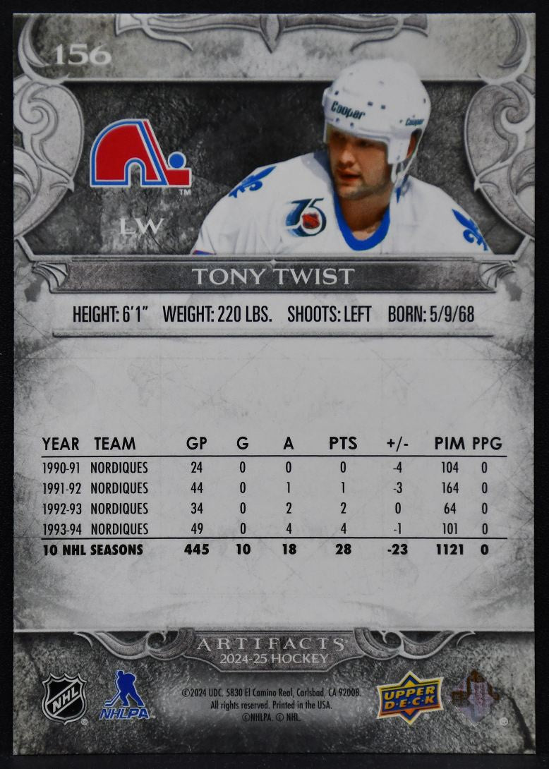 2024-25 Upper Deck Artifacts Gold Foilboard Tony Twist 156 Quebec Nordiques 1809