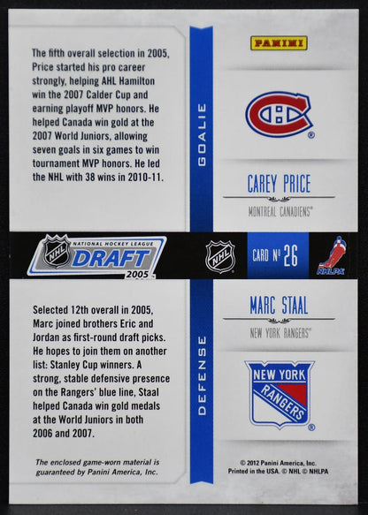 12-13 Panini RC Anthology Draft Year Combos Price / Staal Canadiens RC Jersey 4244