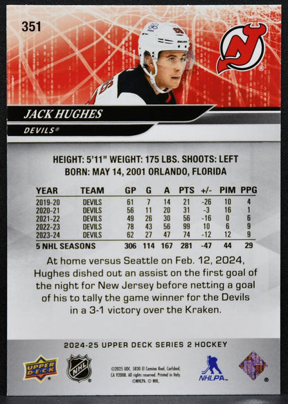 2024-25 Upper Deck Series 2 Deluxe Jack Hughes 351 Devils 055/250 4506