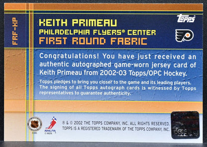 2002-03 Topps First Round Fabric Keith Primeau Flyers Auto Jersey 5937