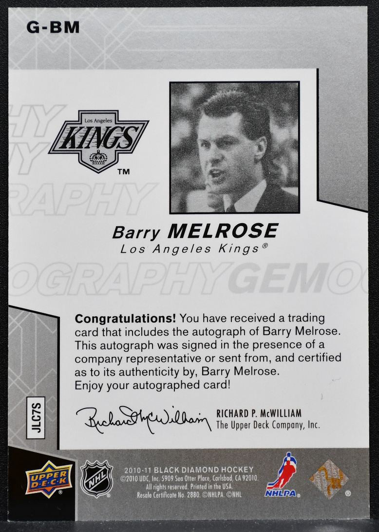 2010-11 Upper Deck Black Diamond Gemography Barry Melrose G-BM Kings Auto 2565