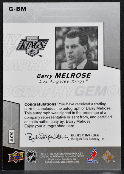2010-11 Upper Deck Black Diamond Gemography Barry Melrose G-BM Kings Auto 2565