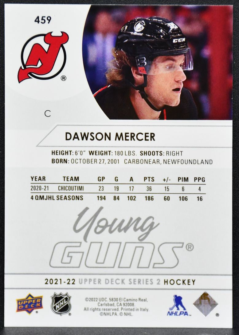 2021-22 Upper Deck Series 2 Young Guns Dawson Mercer 459 New Jersey Devils RC 6125