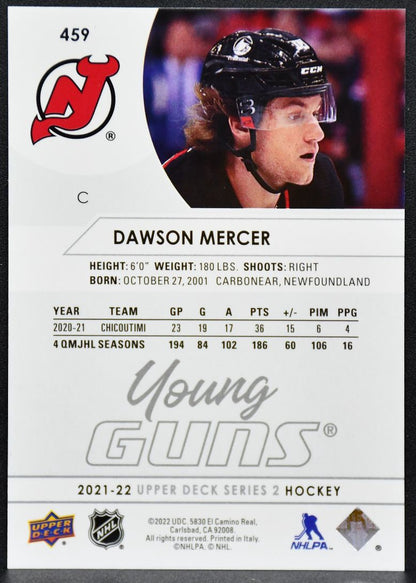 2021-22 Upper Deck Series 2 Young Guns Dawson Mercer 459 New Jersey Devils RC 6125