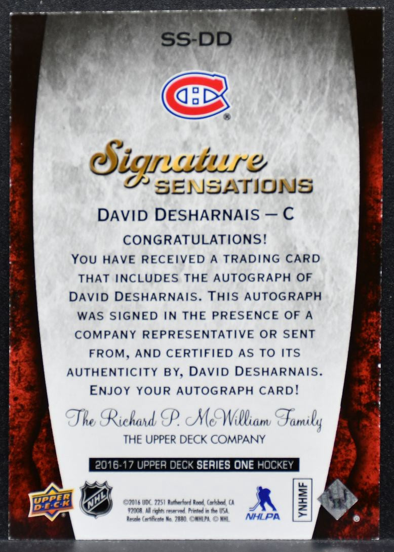 2016-17 UD Series 1 Signature Sensations David Desharnais Canadiens Auto 7102
