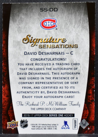 2016-17 UD Series 1 Signature Sensations David Desharnais Canadiens Auto 7102