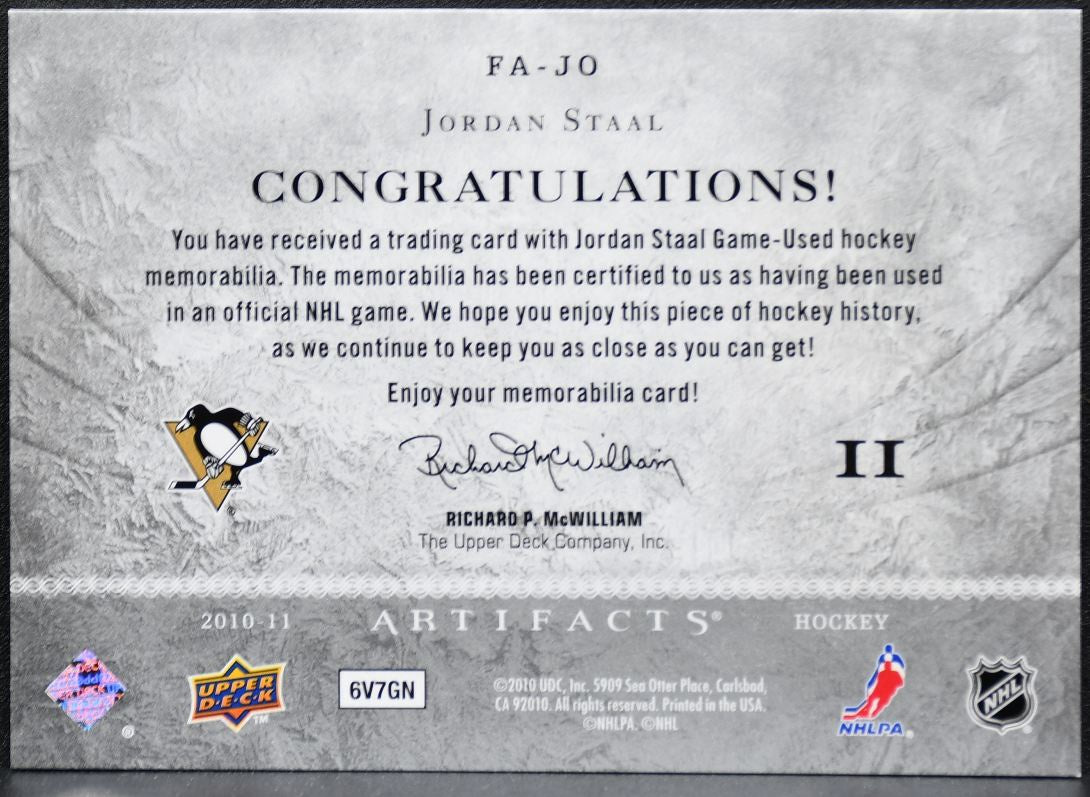 2010-11 UD Artifacts Frozen Memorabilia Jordan Staal FA-JO /50 Jersey 1489