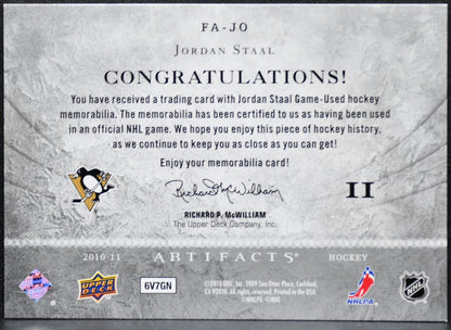 2010-11 UD Artifacts Frozen Memorabilia Jordan Staal FA-JO /50 Jersey 1489