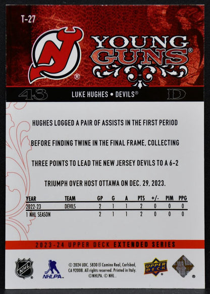 23-24 UD 08-09 Retro Young Guns UD Exclusives Hughes Devils RC /100 3575