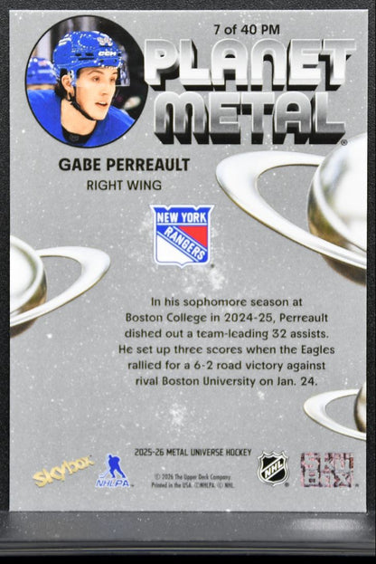2025-26 Skybox Metal Universe Planet Metal Gabe Perreault Rangers RC 9904