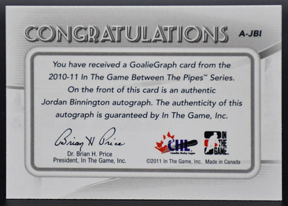 2010-11 In the Game Between the Pipes Future Stars Authentic Goaliegraph Binnington A-JBI Auto