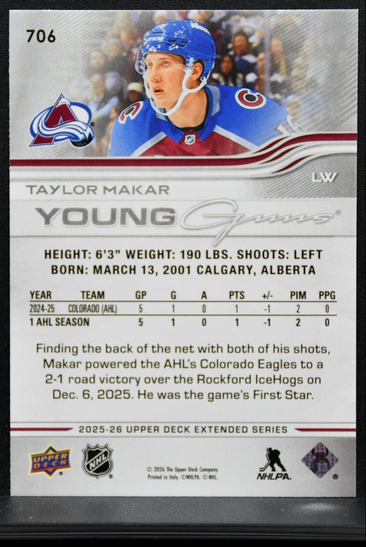 2025-26 Upper Deck Extended Series Young Guns Taylor Makar 706 Avalanche RC 8914
