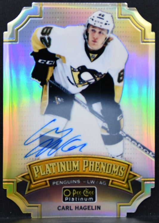 2016-17 OPC Platinum Phenoms Die Cut Auto Carl Hagelin OPP-CH Penguins Auto 7860