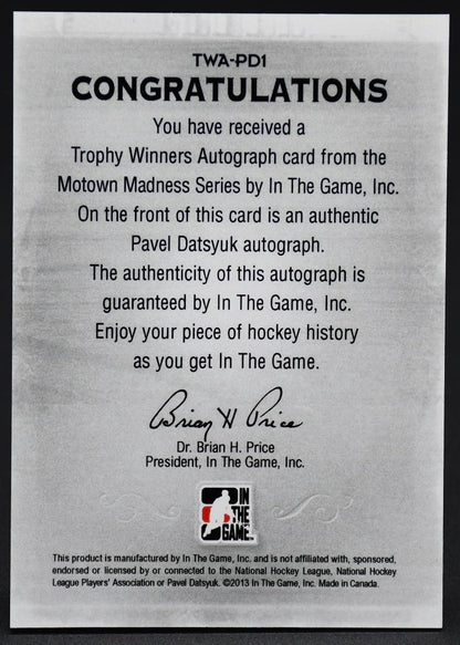 2013-14 Motown Madness Trophy Winners Autograph Pavel Datsyuk TWA-PD1 Auto