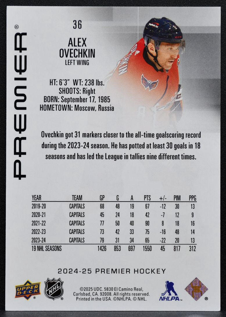 2024-25 UD Premier Bronze Alex Ovechkin 36 Washington Capitals 275/299 0214