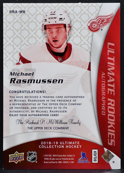 2018-19 UD Ultimate Collection Rookies Auto Rasmussen RC Auto 014/175 8308