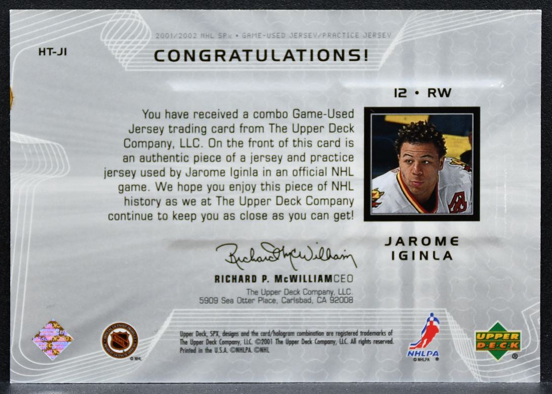 2001-02 SPx Hockey Treasures Jarome Iginla HT-JI Calgary Flames Jersey 9660