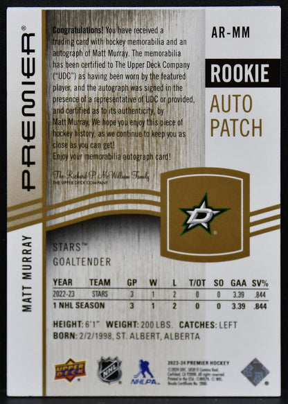 2023-24 UD Premier Acetate Patch Gold Murray Stars RC Auto 28/65 Patch 4753