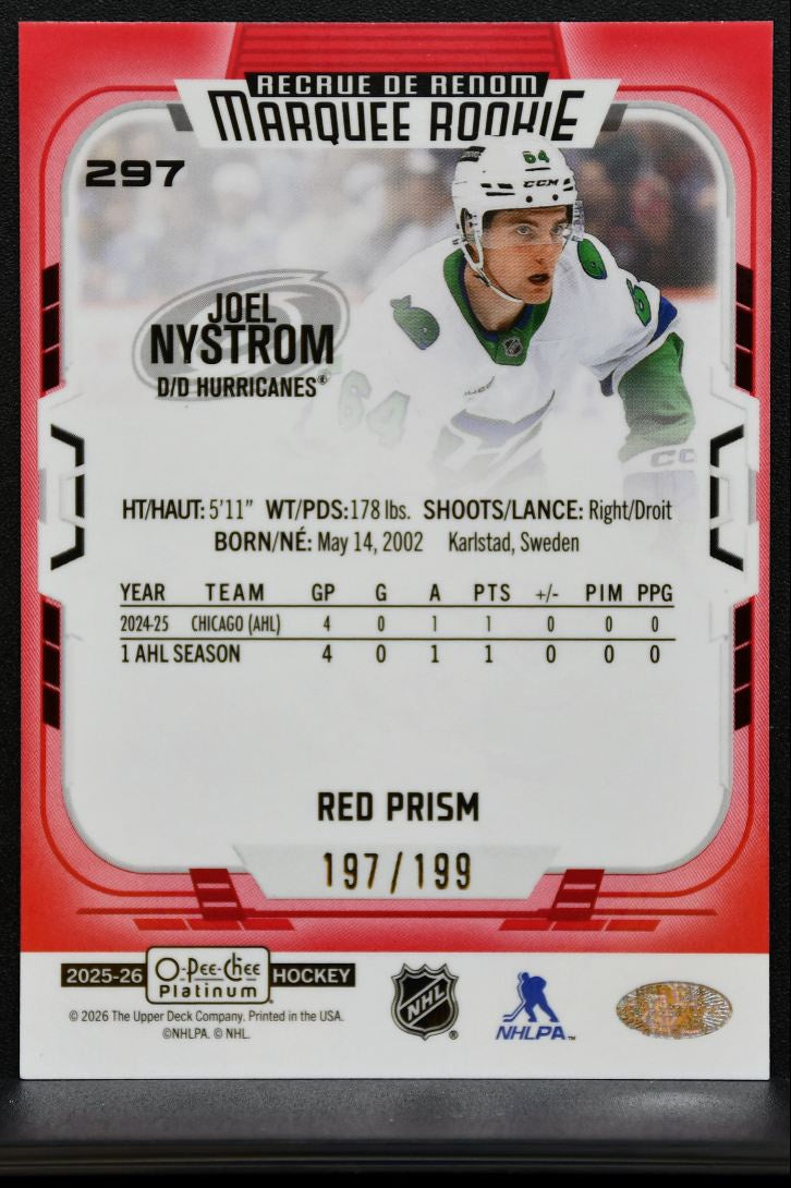 2025-26 O Pee Chee Platinum Marquee Rookie Red Prism Nystrom RC 197/199 7894
