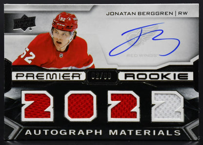 2022-23 UD Premier Jonatan Berggren PRA-JB Detroit Red Wings RC Auto /99 Jersey