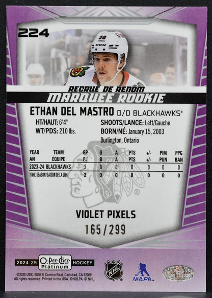 2024-25 OPC Platinum Marquee Rookie Violet Pixels Del Mastro Blackhawks RC 1594