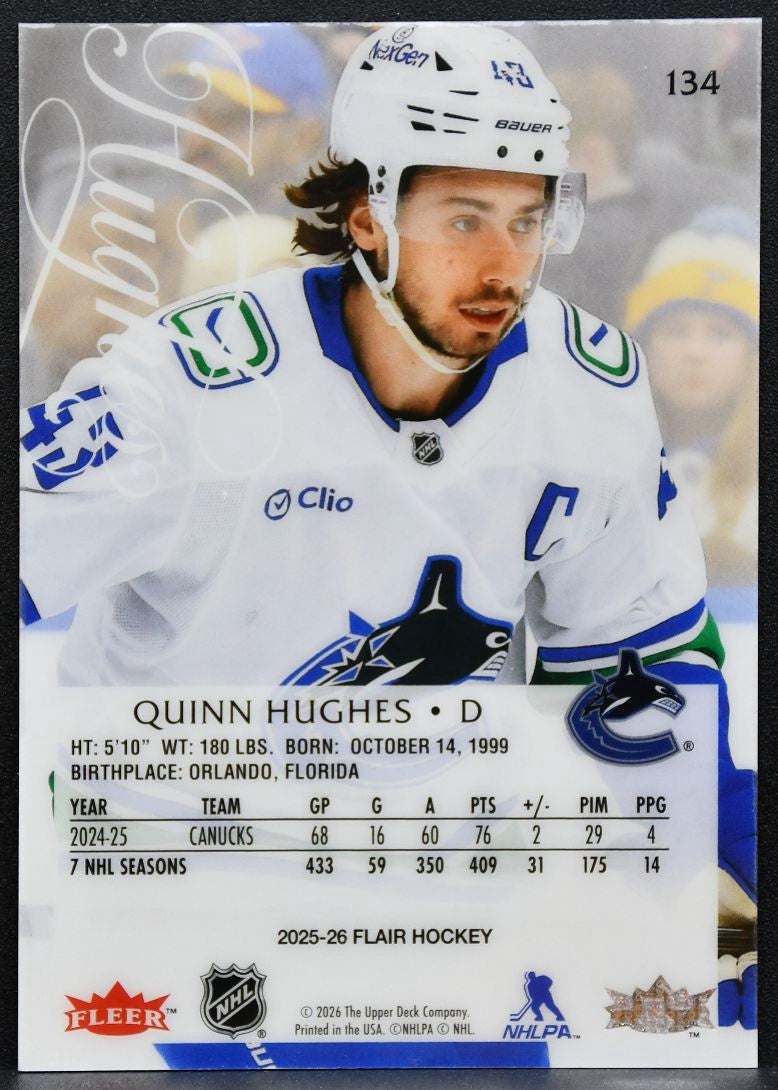 2025-26 Flair Quinn Hughes 134 Vancouver Canucks 6111