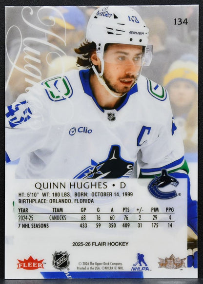 2025-26 Flair Quinn Hughes 134 Vancouver Canucks 6111