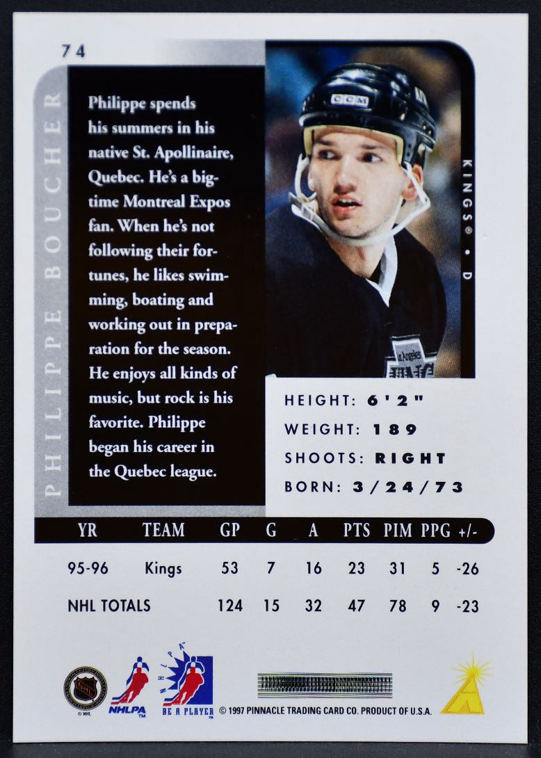 1996-97 Pinnacle Be a Player Autographs Philippe Boucher 74 Kings Auto 9543