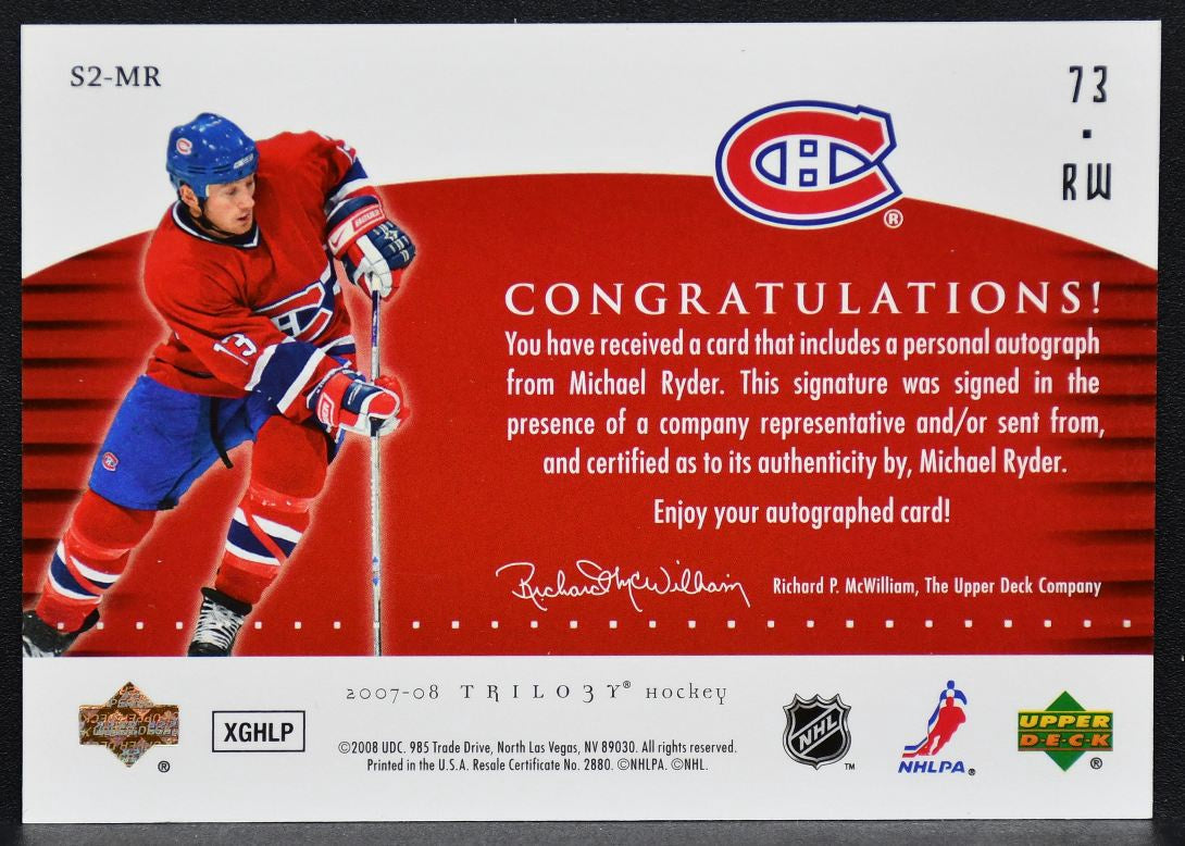 2007-08 Upper Deck Trilogy Script 2 Michael Ryder S2-MR Canadiens Auto 2360