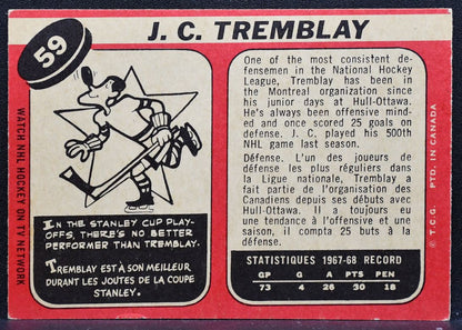 1968-69 Topps J.C. Tremblay 59 Montreal Canadiens 9041