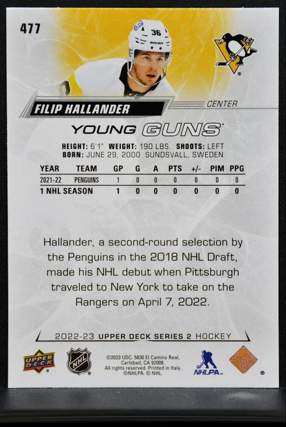 2022-23 Upper Deck Series 2 Young Guns Filip Hallander 477 Penguins RC 1402
