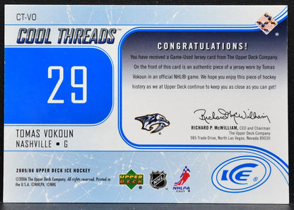 2005-06 Upper Deck Ice Cool Threads Tomas Vokoun CT-VO Predators Jersey 8856