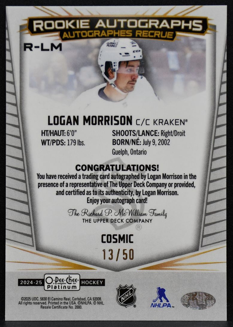2024-25 OPC Platinum RC Cosmic Logan Morrison R-LM Kraken RC Auto 13/50 6887